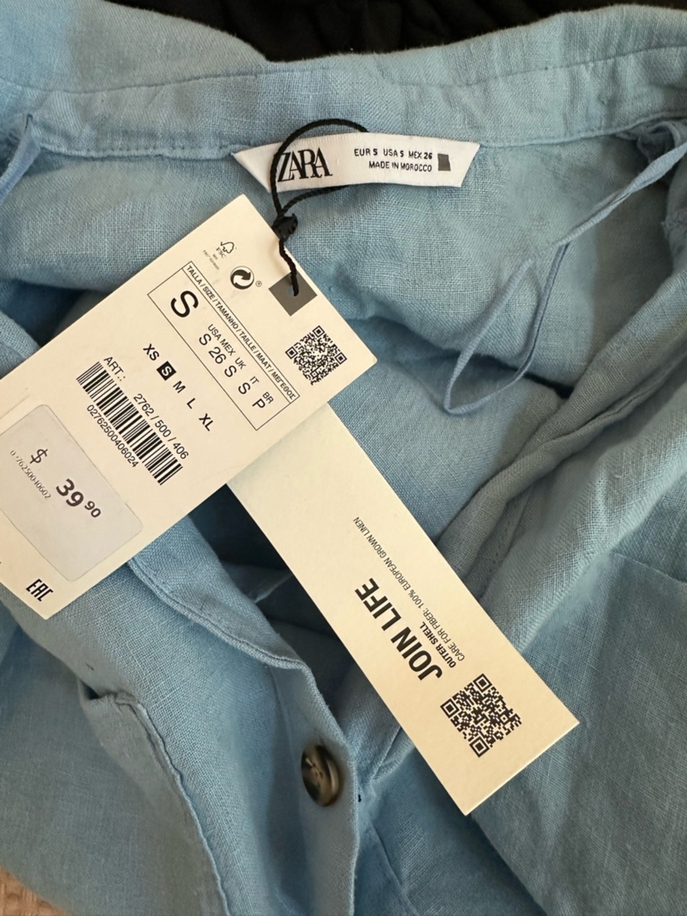 Zara Soft Blue Linen oversized crop Top - Picture 5 of 5